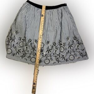 Boden Embroidered Striped A-Line Skirt Blue White Black Floral Size UK 14 /US 12